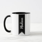 Modernes schwarzes Band und Name in Script Tasse (Links)