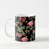Modernes schwarzes Blumencreme Rosa Muster Kaffeetasse (Links)