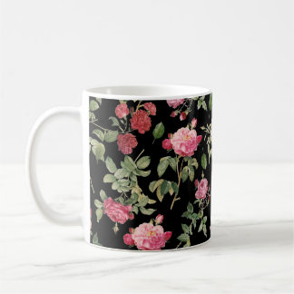 Modernes schwarzes Blumencreme Rosa Muster Kaffeetasse