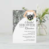 Modernes Schwarzes Blütenbraun-Brautparty Einladung (Stehend Vorderseite)