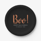Modernes Schwarzes Boo-Halloweens Pappteller (Vorderseite)