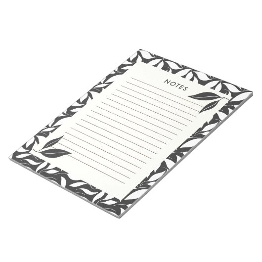 Modernes schwarzes botanisches Notizbuch Notizblock (angewinkelt)