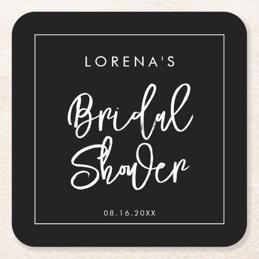 Modernes schwarzes Brautparty Rechteckiger Pappuntersetzer (Vorderseite)