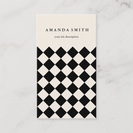 Modernes schwarzes Cream-Diagonal kariert Visitenkarte (Vorderseite)