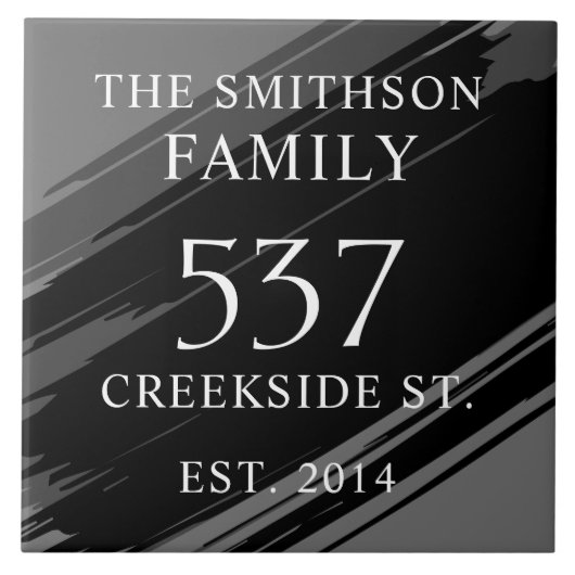 Modernes Schwarzes Datum etablierte Adresse House Fliese (Vorderseite)