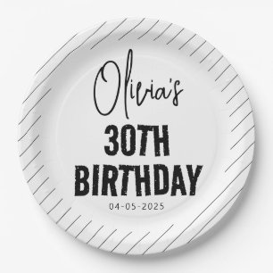 Modernes Schwarzes Drehbuch 30. Geburtstag Chic & Pappteller