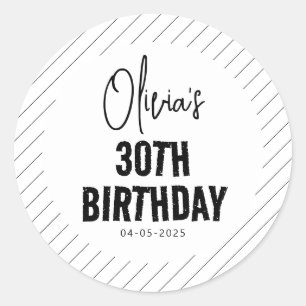 Modernes Schwarzes Drehbuch 30. Geburtstag Chic & Runder Aufkleber
