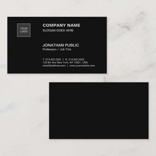Modernes Schwarzes Einfaches Schlichtes Berufliche Visitenkarte (Vorne/Hinten)
