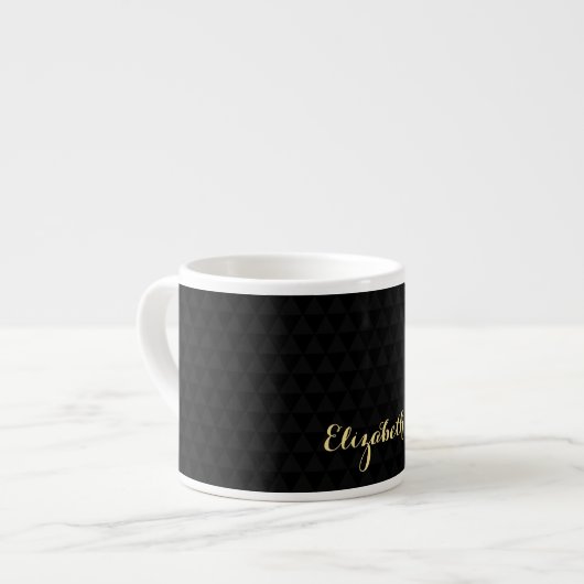 Modernes Schwarzes Elegantes Gold Script Chic Mit Espressotasse (Vorderseite Links)