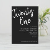 Modernes Schwarzes Elegantes Skript 21. Geburtstag Einladung (Stehend Vorderseite)