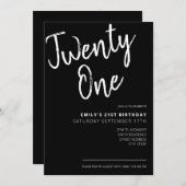Modernes Schwarzes Elegantes Skript 21. Geburtstag Einladung (Vorne/Hinten)