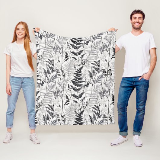 Modernes schwarzes Farnmuster Fleecedecke (Beispiel)