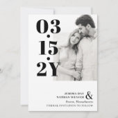 Modernes Schwarzes feines Typografie-Foto Save The Date (Vorderseite)