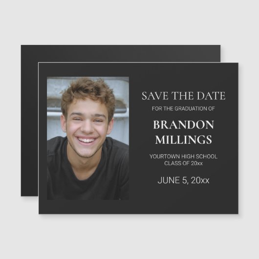 Modernes Schwarzes Foto Abschluss Rett Date Magnetkarte (Vorne/Hinten)