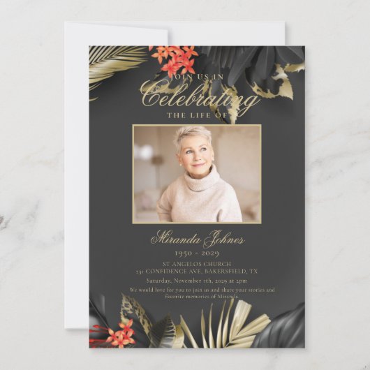 Modernes Schwarzes Foto-Beerdigungsdenkmal Einladung (Vorderseite)