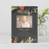 Modernes Schwarzes Foto-Beerdigungsdenkmal Einladung (Stehend Vorderseite)