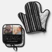 Modernes Schwarzes Foto Bester Vater je Ofenhandschuh & Topflappen-Set (Vorderseite/Rückseite)