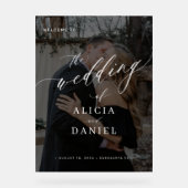 Modernes Schwarzes Foto-Drehbuch Hochzeitsempfang Acrylschild (Vorderseite)