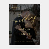 Modernes Schwarzes Foto-Drehbuch Hochzeitsempfang Acrylschild (Vorderseite)