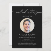 Modernes schwarzes Foto feiert das Leben Einladung (Vorderseite)