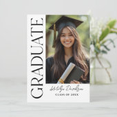 Modernes Schwarzes Foto Grad Party Einladung (Stehend Vorderseite)