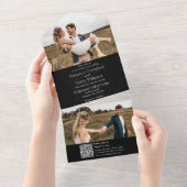 Modernes Schwarzes Foto | Monogramm | QR-Code All In One Einladung (Abreißen)