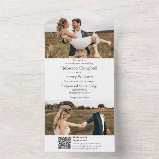 Modernes Schwarzes Foto | Monogramm | QR-Code All In One Einladung (Innen Boden)