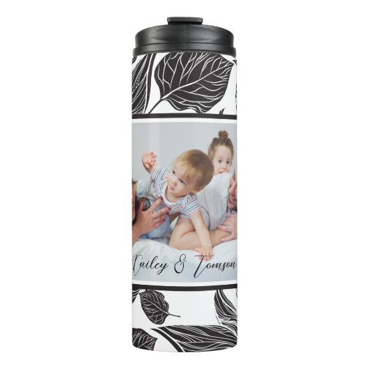 Modernes Schwarzes Foto Personalisiert Thermosbecher (Vorderseite)