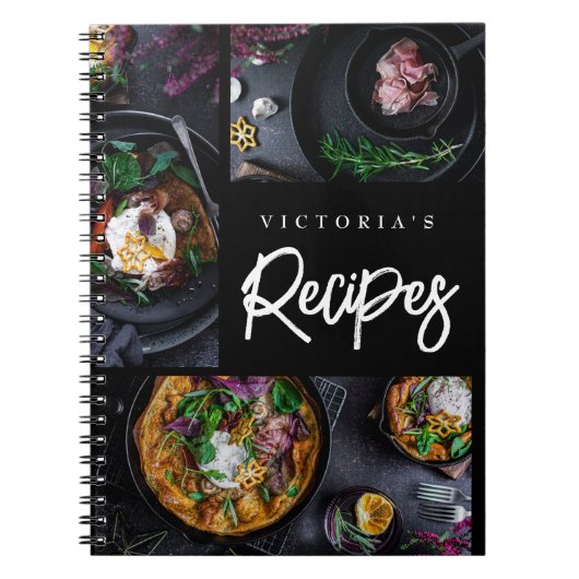 Modernes Schwarzes Foto Rezept Notizblock (Vorderseite)