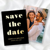 Modernes Schwarzes Foto Save the Date Gold Folieneinladung