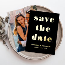 Modernes Schwarzes Foto Save the Date Gold