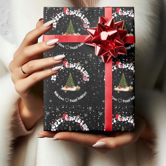 Modernes Schwarzes Frohen Weihnachten Runde Graffi Geschenkpapier