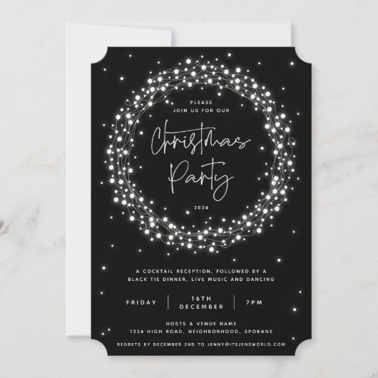 Modernes Schwarzes funkelndes Licht Weihnachts-Par Einladung (Vorderseite)