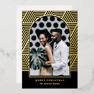 Modernes Schwarzes geometrisches Muster - Foto Wei Folien Feiertagskarte