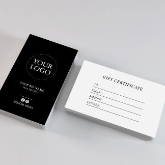 Modernes schwarzes Geschäft-Logo-Geschenkgutschein Visitenkarte