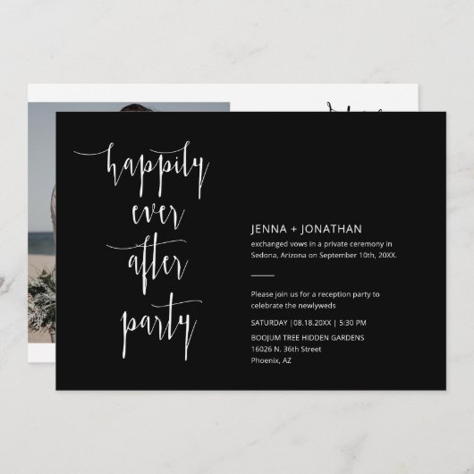 Modernes Schwarzes glücklich je nach QR-Code-Foto Einladung (Vorne/Hinten)