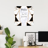 Modernes Schwarzes Gold Abstrakt auf weißem Marmor Poster (Heimbüro)