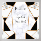 Modernes Schwarzes Gold Abstrakt auf weißem Marmor Poster (Vorne)