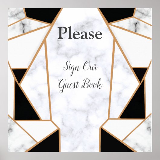 Modernes Schwarzes Gold Abstrakt auf weißem Marmor Poster (Vorne)