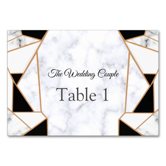 Modernes Schwarzes Gold Abstrakt auf weißem Marmor Tischnummer (Vorderseite)