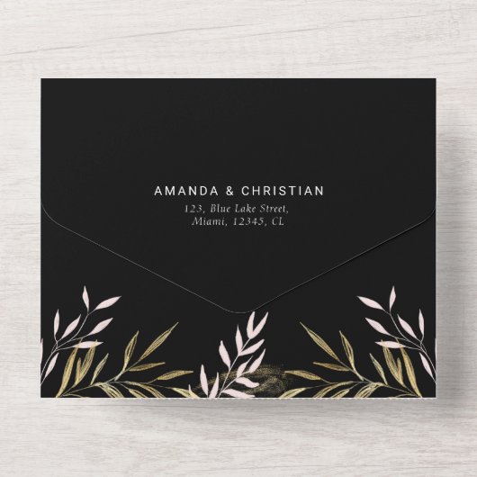 Modernes Schwarzes Gold | Botanic Monstera Palm We All In One Einladung (Rückseite)
