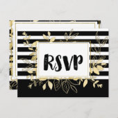 Modernes Schwarzes Gold Botanischer Glamour Hochze Einladungspostkarte (Vorne/Hinten)