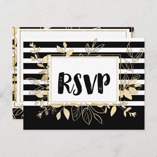 Modernes Schwarzes Gold Botanischer Glamour Hochze Einladungspostkarte (Vorne/Hinten)