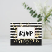 Modernes Schwarzes Gold Botanischer Glamour Hochze Einladungspostkarte (Stehend Vorderseite)
