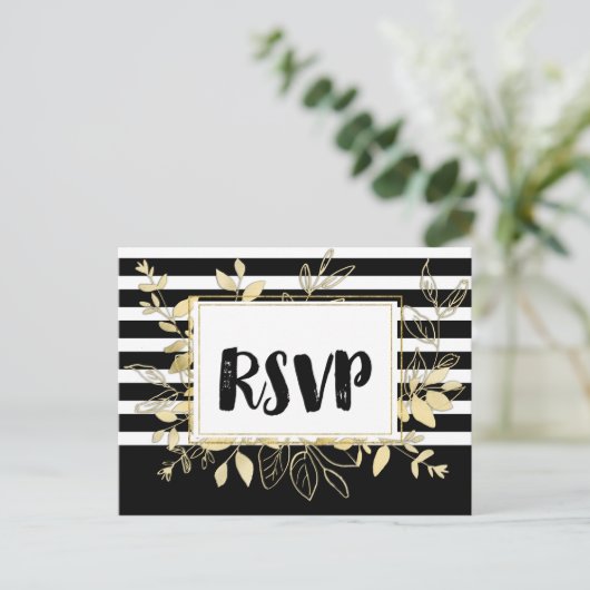 Modernes Schwarzes Gold Botanischer Glamour Hochze Einladungspostkarte (Stehend Vorderseite)