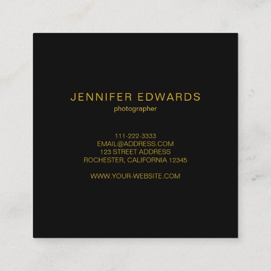 Modernes, schwarzes Gold, einfach hinzufügen Quadratische Visitenkarte (Rückseite)