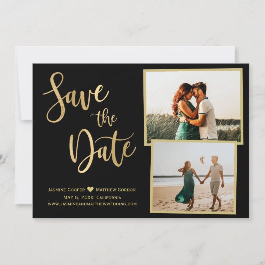 Modernes Schwarzes Gold Elegantes Kalligrafisches Save The Date (Vorderseite)