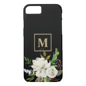 Modernes Schwarzes Gold-Farbflor-Monogramm Case-Mate iPhone Hülle (Rückseite)
