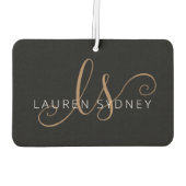 Modernes Schwarzes Gold Feminin Script Mit Monogra Autolufterfrischer (Rückseite)