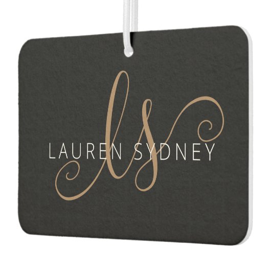 Modernes Schwarzes Gold Feminin Script Mit Monogra Autolufterfrischer (Links)